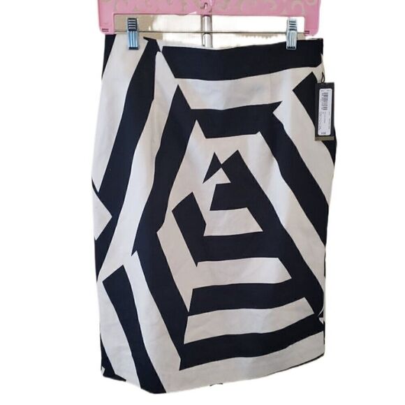 New Worthington Ground Stroke Black & White Diagonal Striped Midi Skirt - Picture 1 of 4